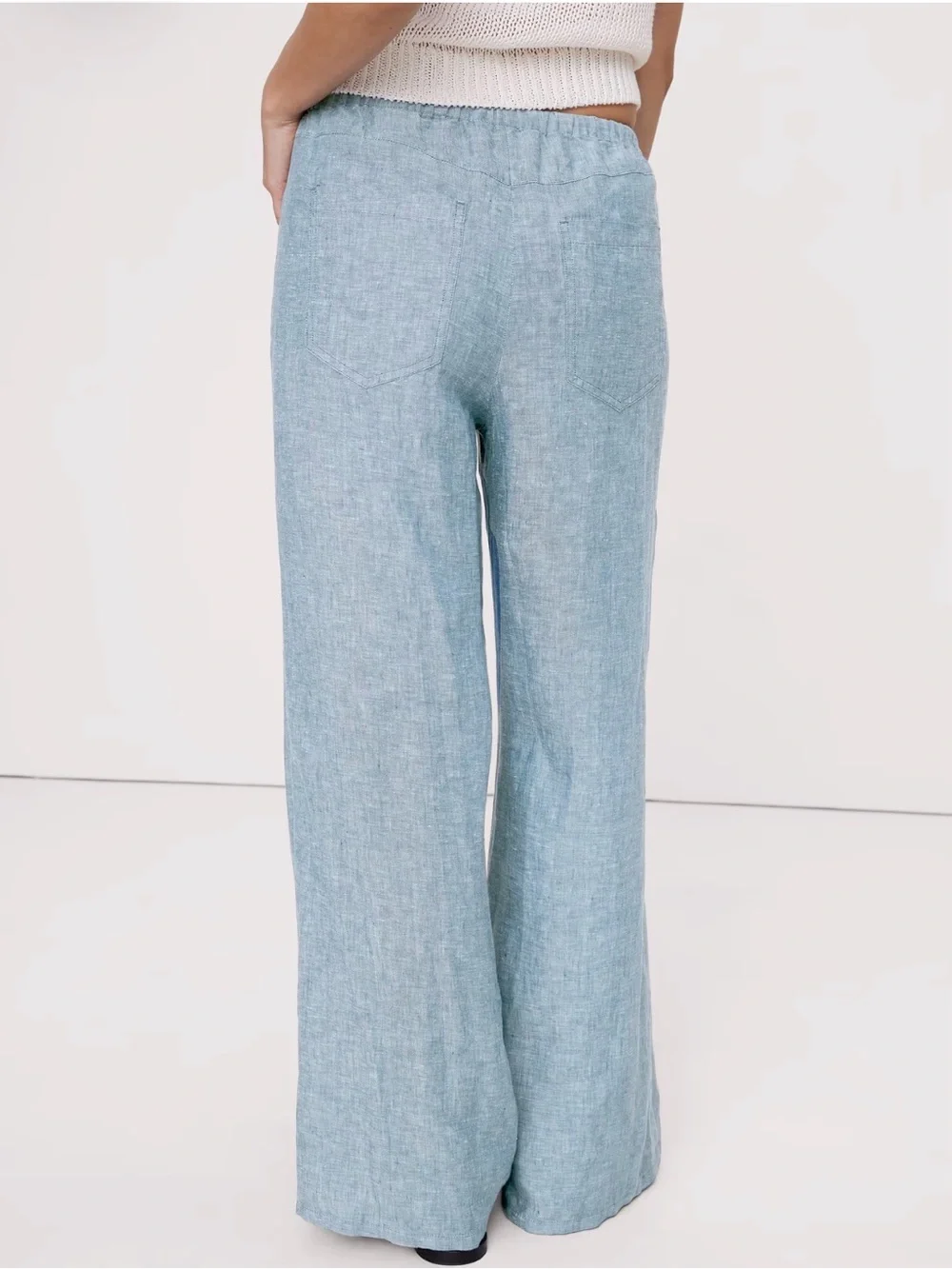 Banana Republic Studio Wide Leg Linen Drawstring Pants Blue XXS Petite